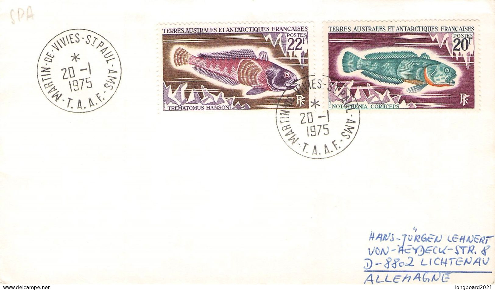 TAAF - LETTER 1975 MARTIN-DE-VIVIES - DE Mi 62, 68 / *1152 - Storia Postale