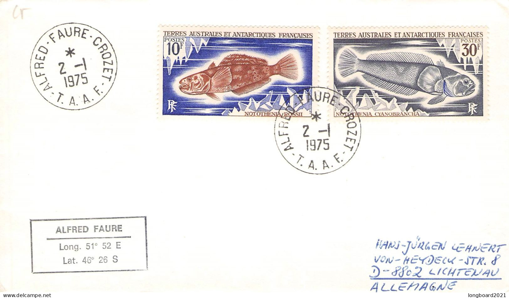 TAAF - LETTER 1975 ALFRED-FAURE - DE Mi 61, 64 / *1153 - Storia Postale