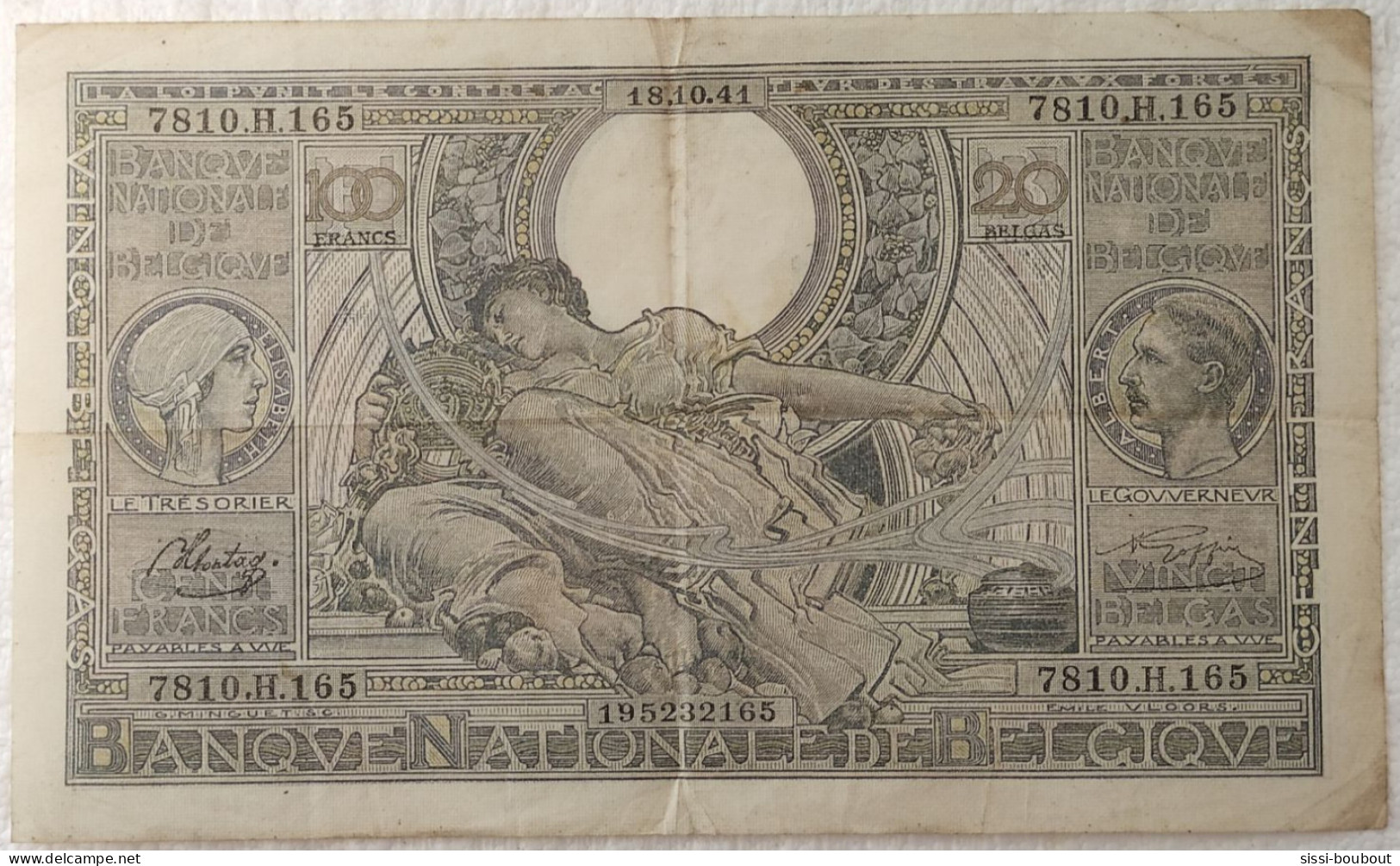 Billet De Banque BELGIQUE - 100 Francs - 20Belgas - 18-10-1941 - 100 Francs & 100 Francs-20 Belgas