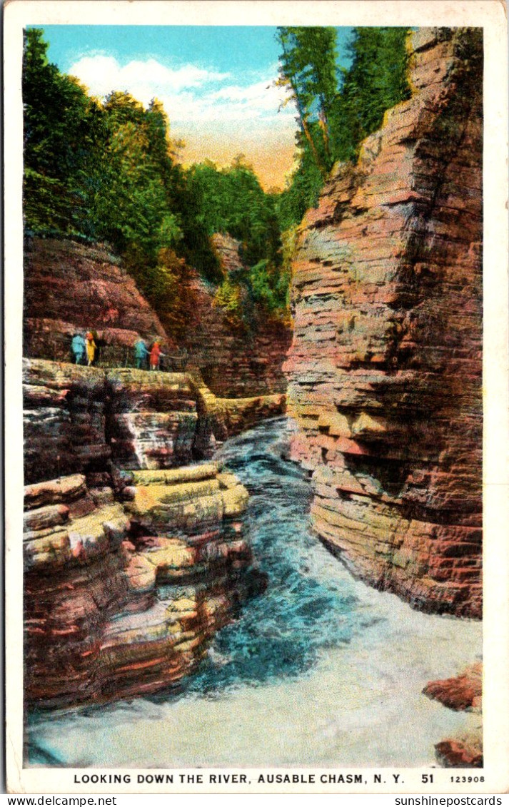 New York Ausable Chasm Looking Down The River 1934 Curteich - Adirondack