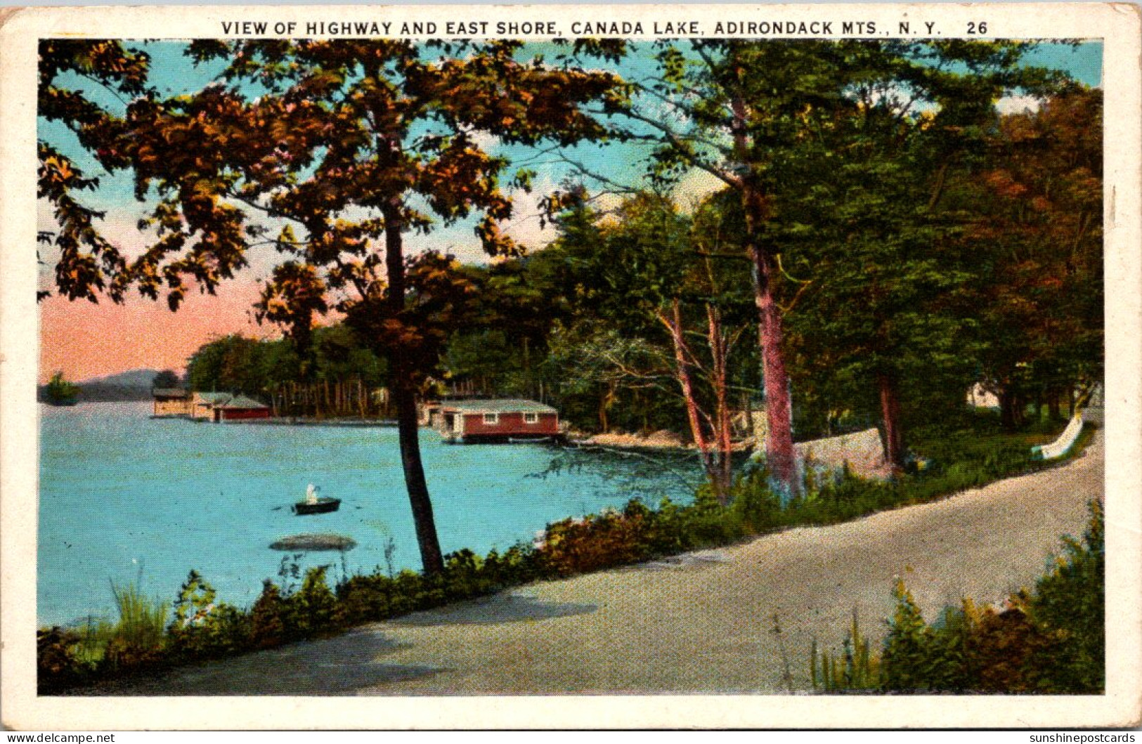 New York Adirondacks Canada Lake View Of Highway And East Shore 1922 Curteich - Adirondack