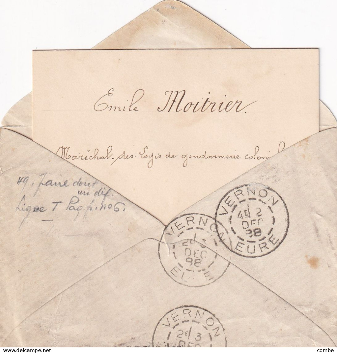 LETTRE. 1888. NOUVELLE CALEDONIE. E. MOITRIER MARECHAL DS LOGIS NOUMEA. LIGNE T PAQ FR N°6. POUR SAINT-OUEN - Storia Postale