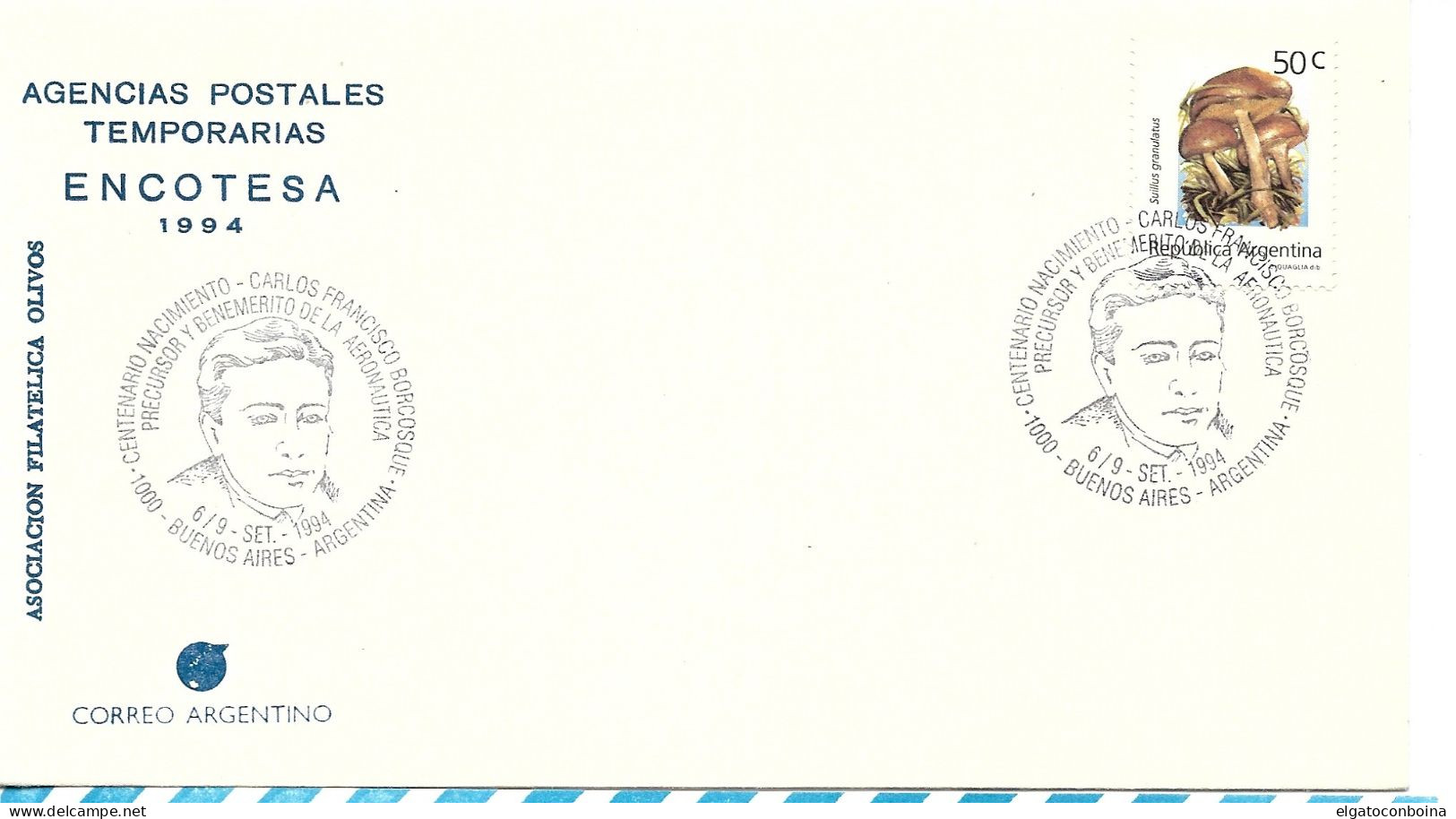 ARGENTINA 1994 COVER WITH SPECIAL POSTMARK AVIATION PIONEER C. BORCOSQUE CENT - Usados