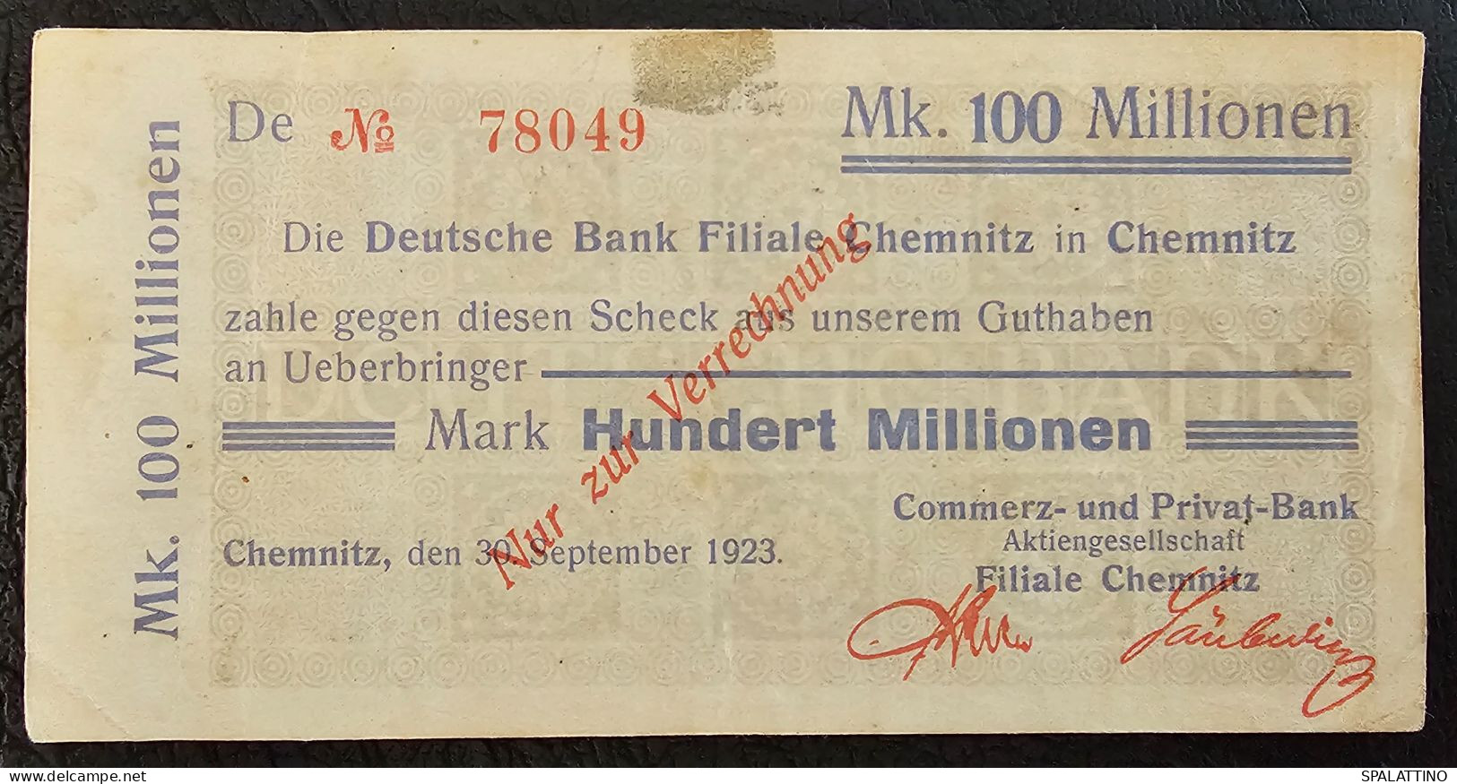 GERMANY- 100 MILLION MARK 1923. CHEMNITZ (1) - Non Classés