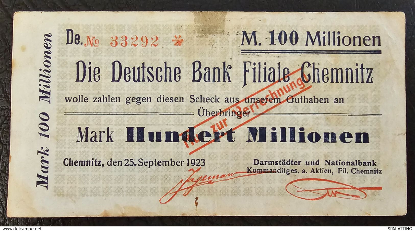 GERMANY- 100 MILLION MARK 1923. CHEMNITZ (2) - Non Classificati
