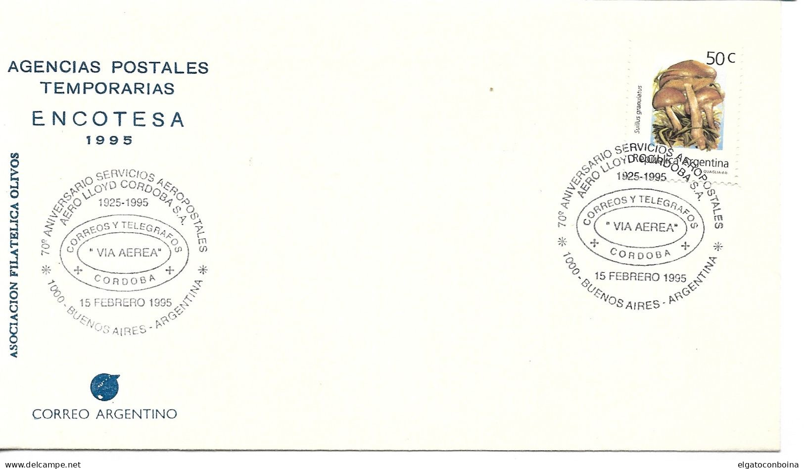 ARGENTINA 1995 COVER WITH SPECIAL POSTMARK 70TH ANNIV. POSTAL AIR SERVICES - Oblitérés