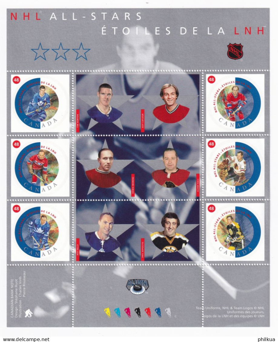 MiNr. 2030 - 2035 (Block 59) Kanada (Dominion) 2002, 12. Jan. Blockausgabe: Auswahlspieler Der NHL - Postfrisch/**/MNH - Nuevos