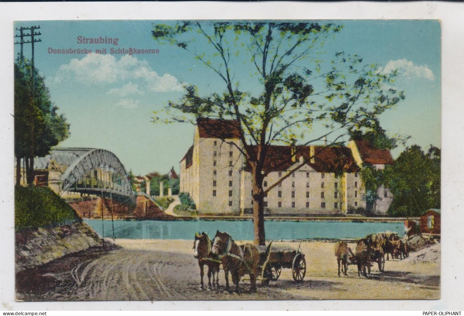 8440 STRAUBING, Schloßkaserne, Donaubrücke, Fuhrwerke - Straubing