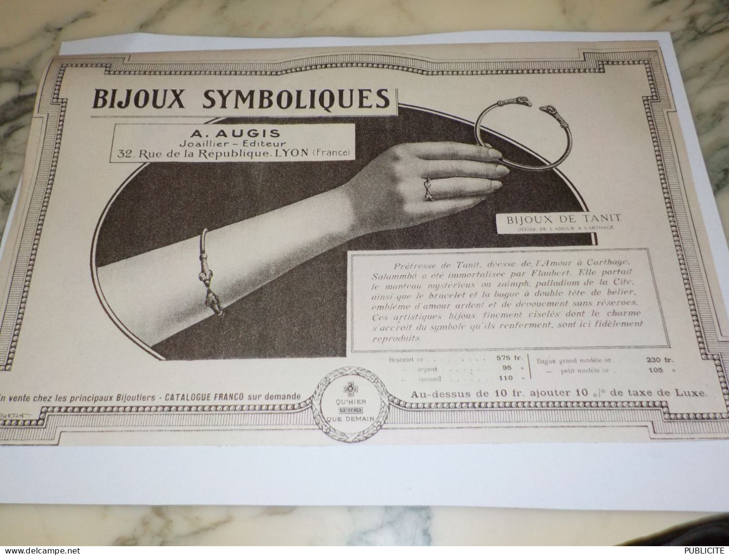 ANCIENNE PUBLICITE BIJOUX DE TANIT  DE AUGIS 1920 - Other & Unclassified