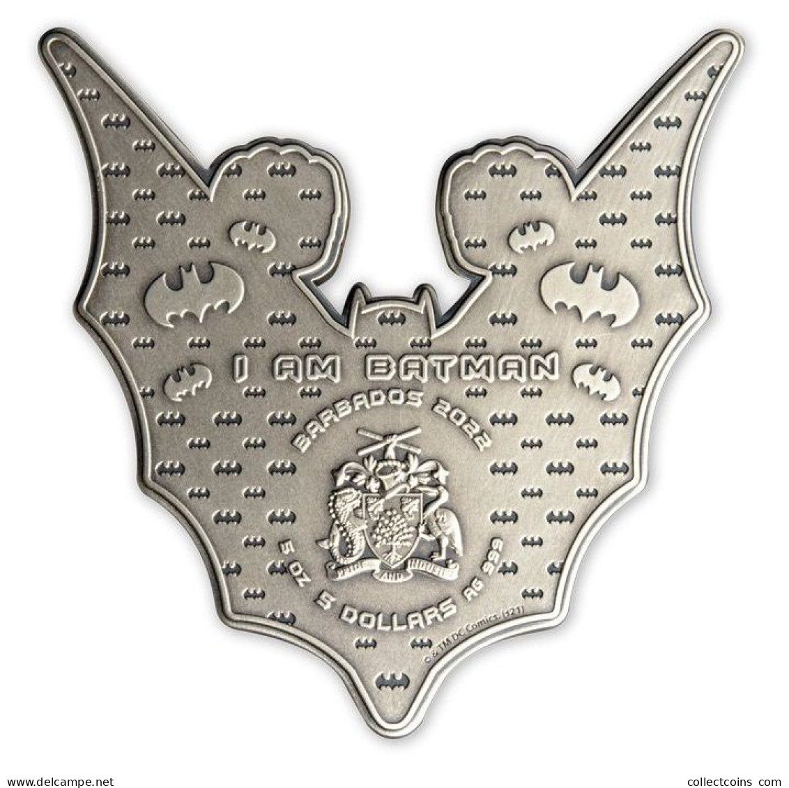 Barbados 5 Dollars 2022 DC Comics BATMAN 3D Shaped 5 Oz Zilveren Munt Silver Coin - Sonstige – Amerika