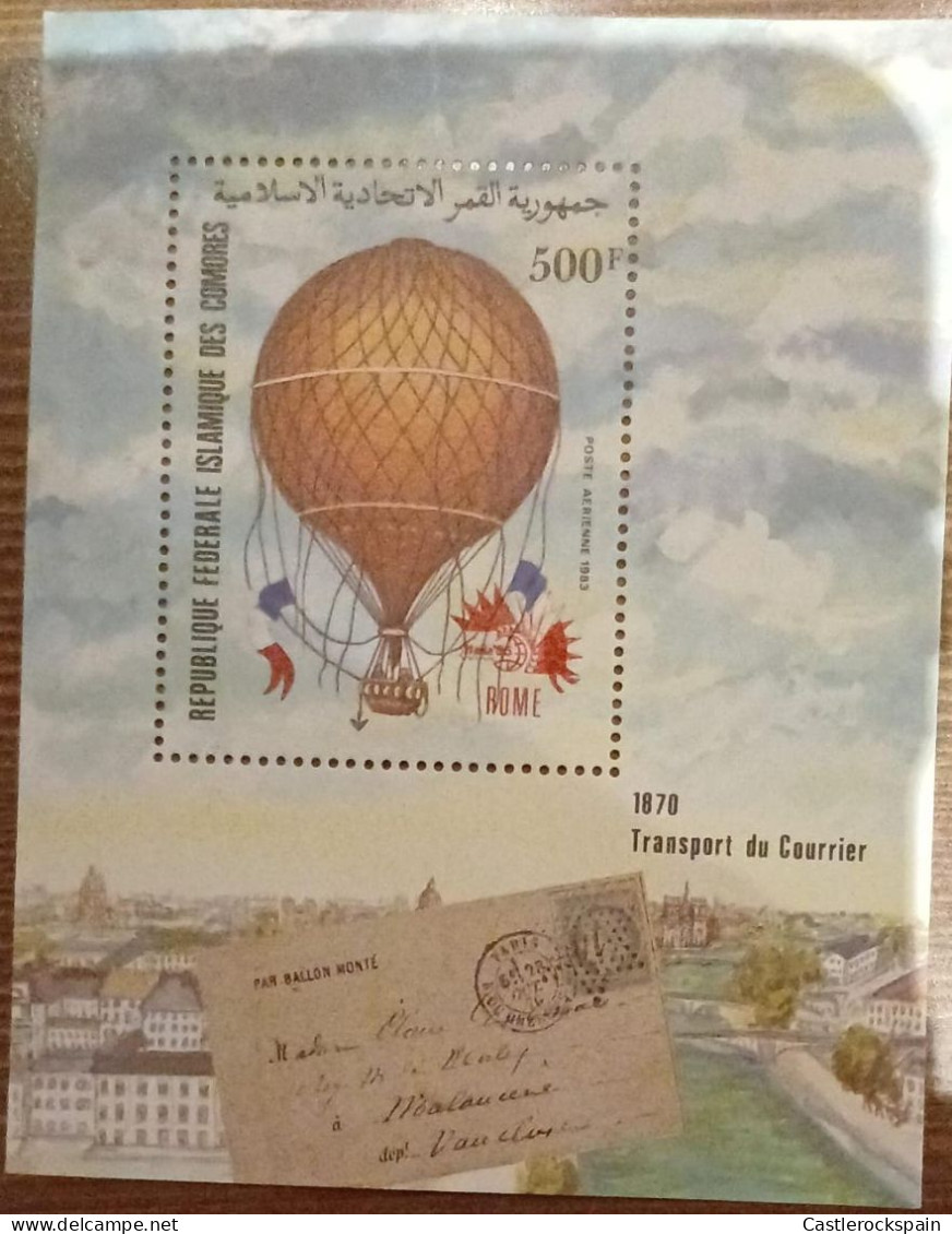 SB) 1985 COMOROS, BALLOONS, PARIS SIEGE 870, TRANSPORT COURRIER, MNH - Comores (1975-...)