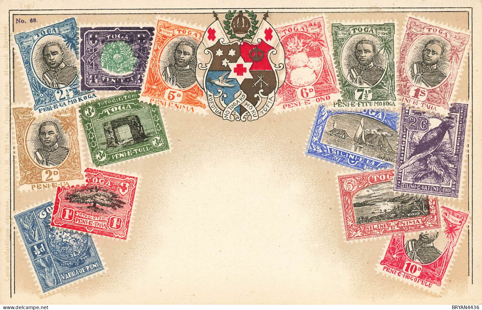 TONGA - TOGA - TIMBRES - REPRESENTATION - CARTE POSTALE GAUFFREE - LANGAGE Des TIMBRES - TRES BON ETAT - Tonga