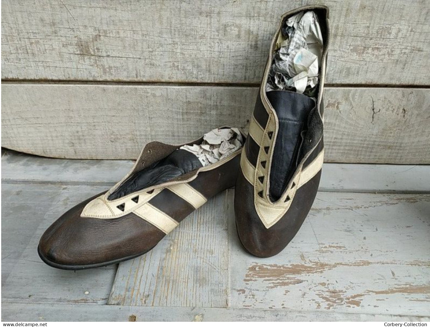Paire De Chaussures De Sport Cuir Athlétisme Course 1930 Vintage - Leichtathletik
