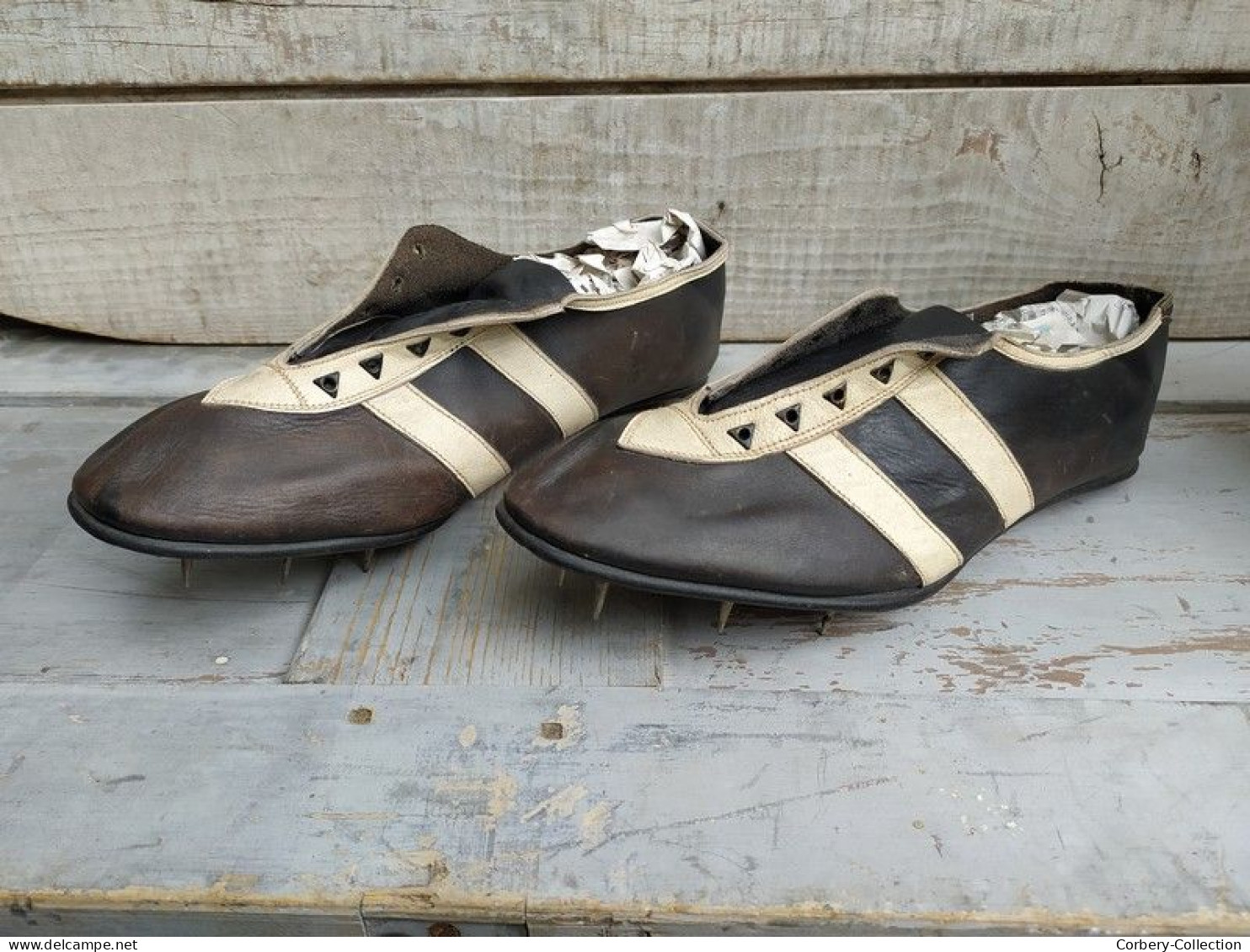 Paire De Chaussures De Sport Cuir Athlétisme Course 1930 Vintage - Athletics