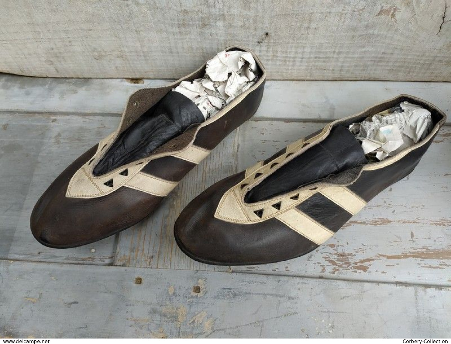 Paire De Chaussures De Sport Cuir Athlétisme Course 1930 Vintage - Athlétisme