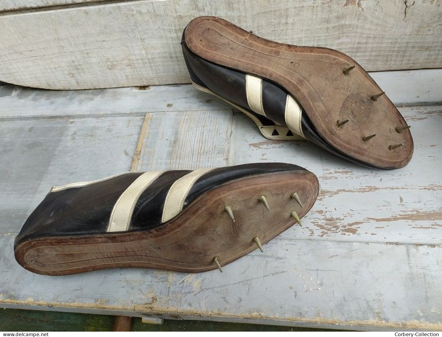 Paire De Chaussures De Sport Cuir Athlétisme Course 1930 Vintage - Athletics