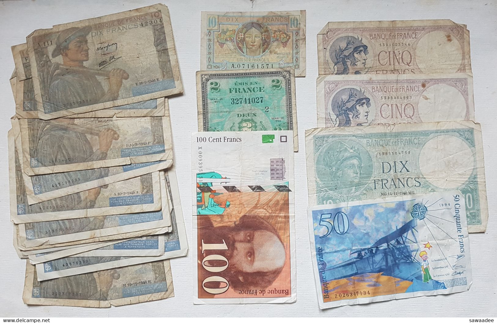 BILLETS FRANCE - VRAC LOT DE 21 BILLETS - MINERVE - MINEUR - CEZANNE - ST EXUPERY - TRESOR ETC A VOIR - Kiloware - Banknoten