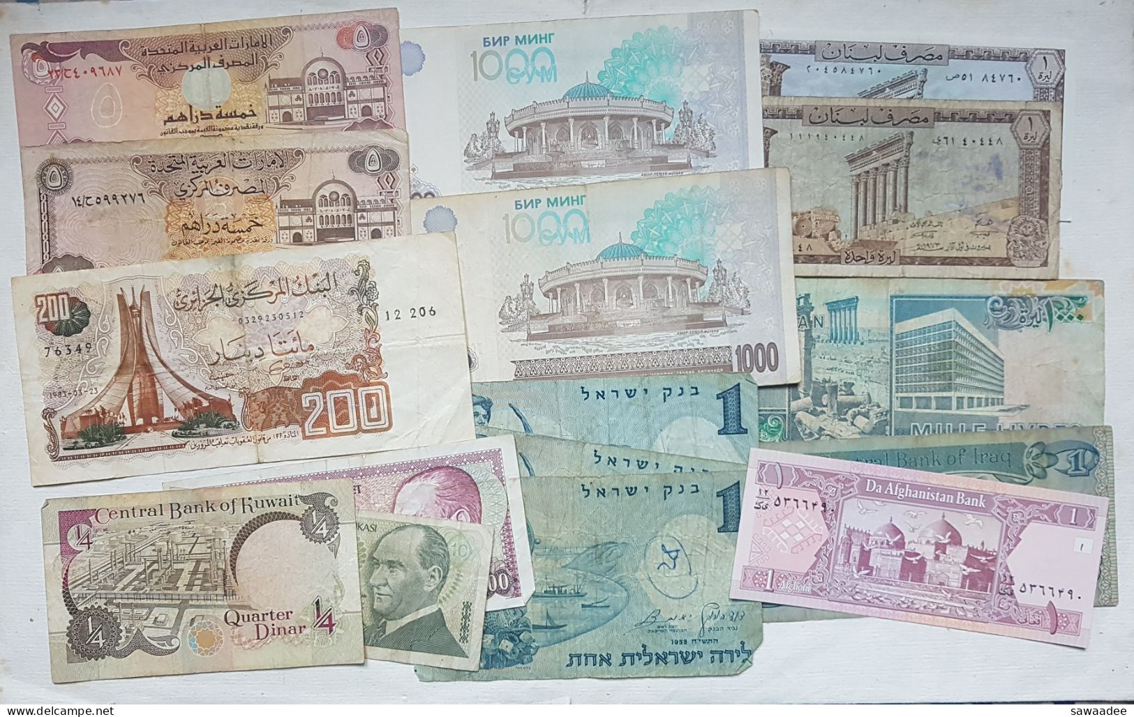 BILLETS MOYEN ORIENT / ASIE CENTRALE - VRAC LOT DE 16 BILLETS - ISRAEL - KOWAIT - IRAK - LIBAN - OUZBEKISTAN - A VOIR - Kilowaar - Bankbiljetten