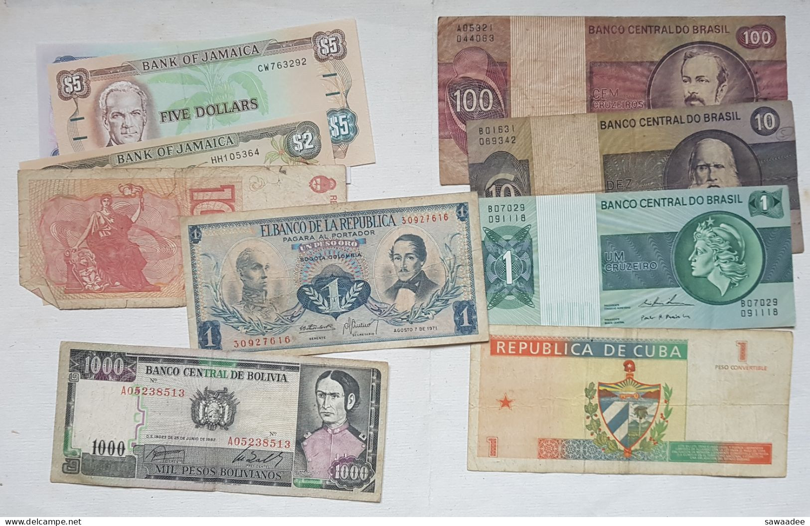 BILLETS AMERIQUE DU SUD/CARAÎBES - VRAC LOT DE 10 BILLETS -  JAMAÏQUE, BRESIL,CUBA, BOLIVIE, ARGENTINE ETC - A VOIR - Lots & Kiloware - Banknotes