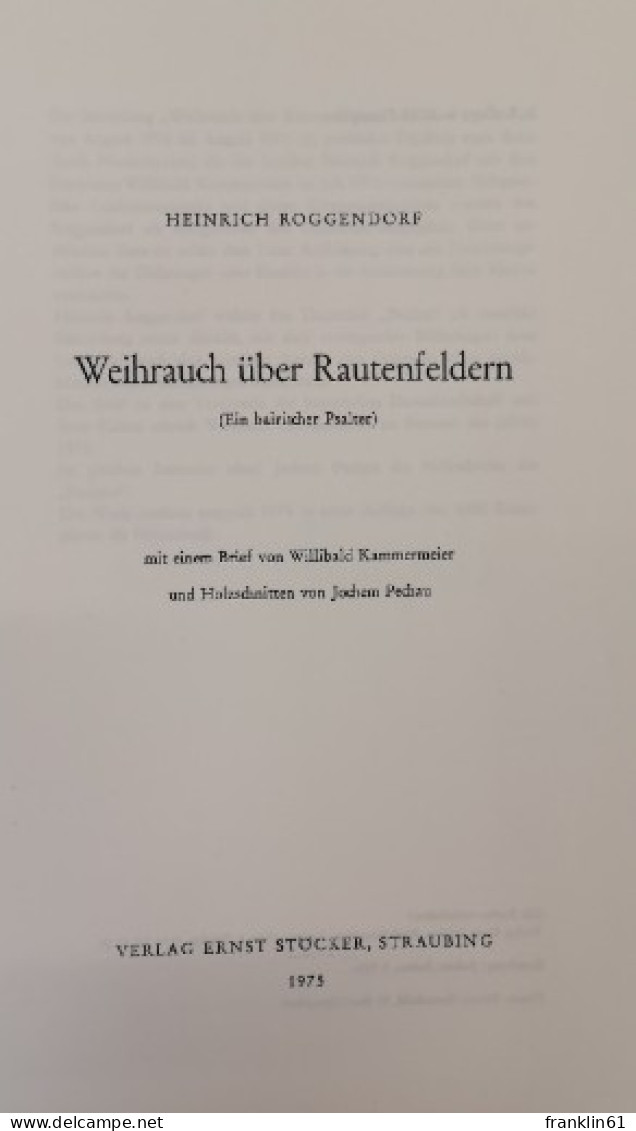 Weihrauch über Rautenfeldern. - Poésie & Essais