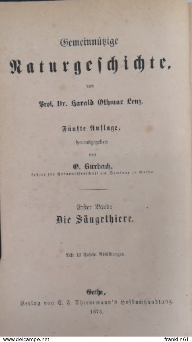 Die Säugethiere. Erster Band. - Glossaries