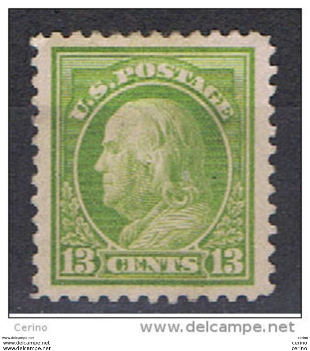 U.S.A.:  1916/19  J. WASHINGTON  -  13 C. UNUSED  STAMP  -  NO  WATERMARK  -  P. 11  -  YV/TELL. 211 - Neufs