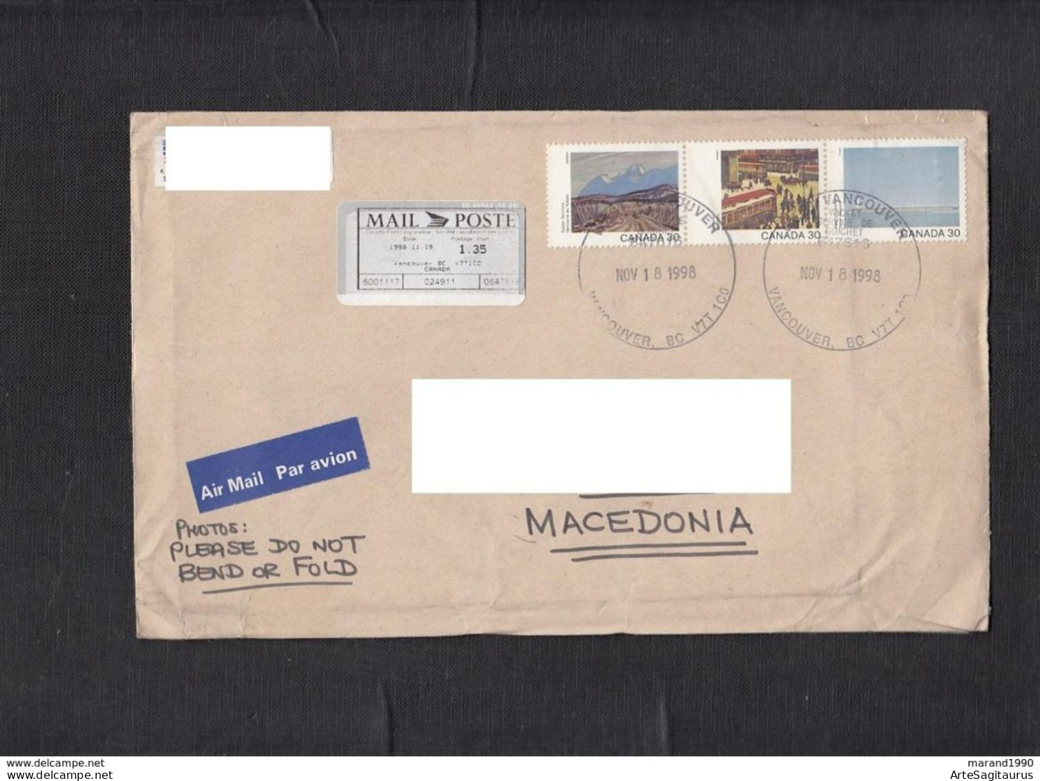 CANADA, COVER / ART / REPUBLIC OF MACEDONIA   (008) - Poste Aérienne