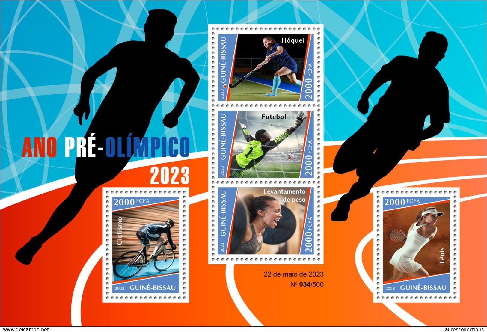 GUINEA BISSAU 2023 SHEET 5V- PREOLYMPIC YEAR OLYMPIC GAMES 2024 - FOOTBALL CYCLING TENNIS WEIGHTLIFTING HOCKEY - MNH - Halterofilia