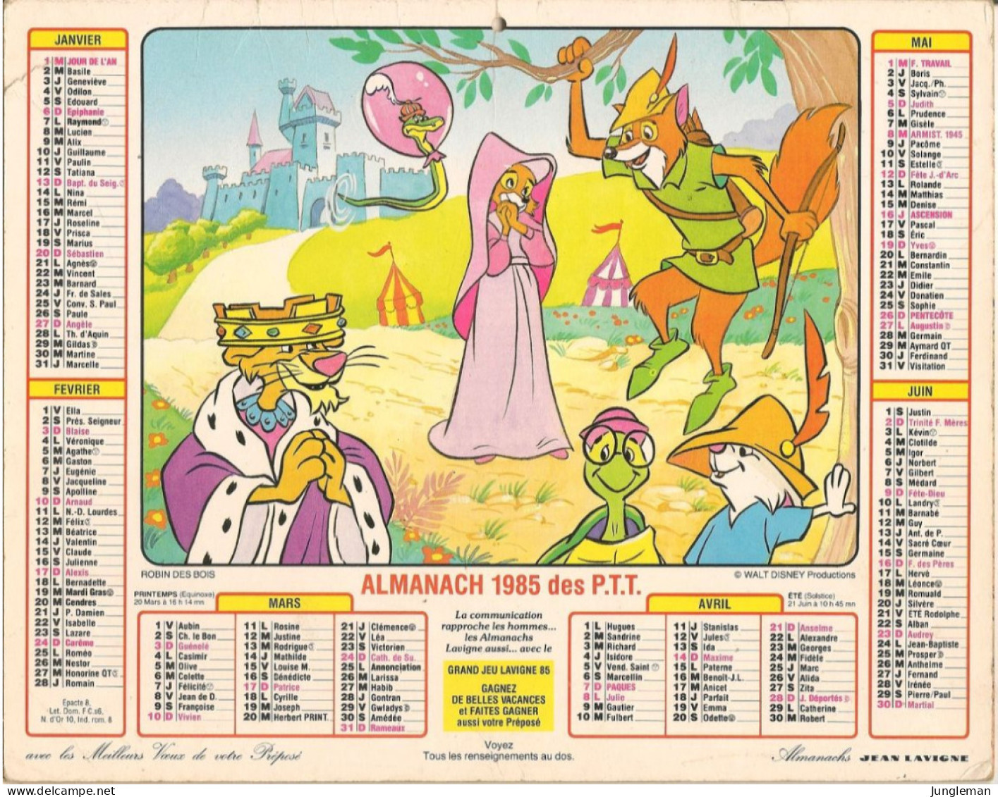 Calendrier - Almanach 1985 Des P.T.T. - Rhône - 69 - L' Anniversaire De Donald - Robin Des Bois - Walt Disney - BE - Tamaño Grande : 1981-90