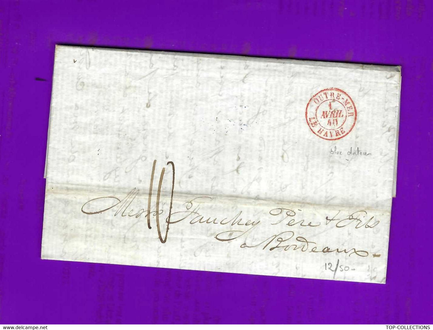 1840 ETATS UNIS AMERIQUE  New Orleans Louisiane  Lettre Lallande   > Bordeaux  NAVIGATION NEGOCE COMMERCEVIN  COTON ETC - 1800 – 1899