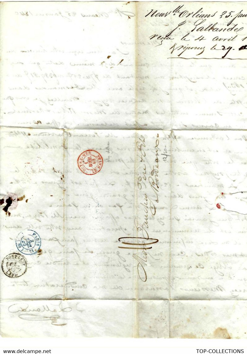 1840 ETATS UNIS AMERIQUE  New Orleans Louisiane  lettre Lallande   > Bordeaux  NAVIGATION NEGOCE COMMERCEVIN  COTON ETC