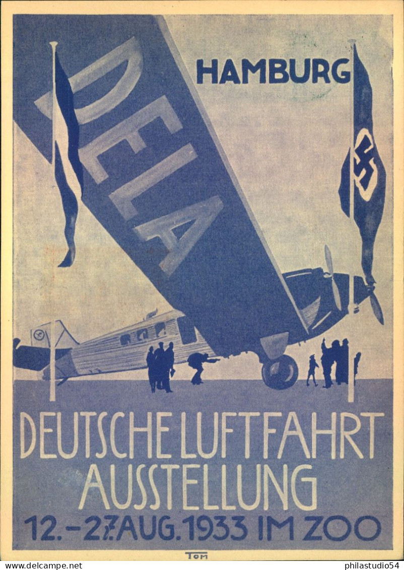 1933, DELA-Karte Mit 6 Pfg. Fridericus Und Flugmarke Zur "Ballonfahrt Der Luftschutz-Abt. Der T.N." Vom 25.8.1933 - Airmail & Zeppelin