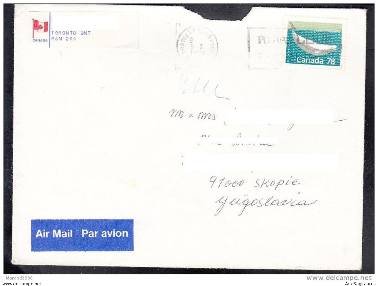 CANADA, COVER, YUGOSLAVIA, MACEDONIA FAUNA WHALE (008) - Posta Aerea