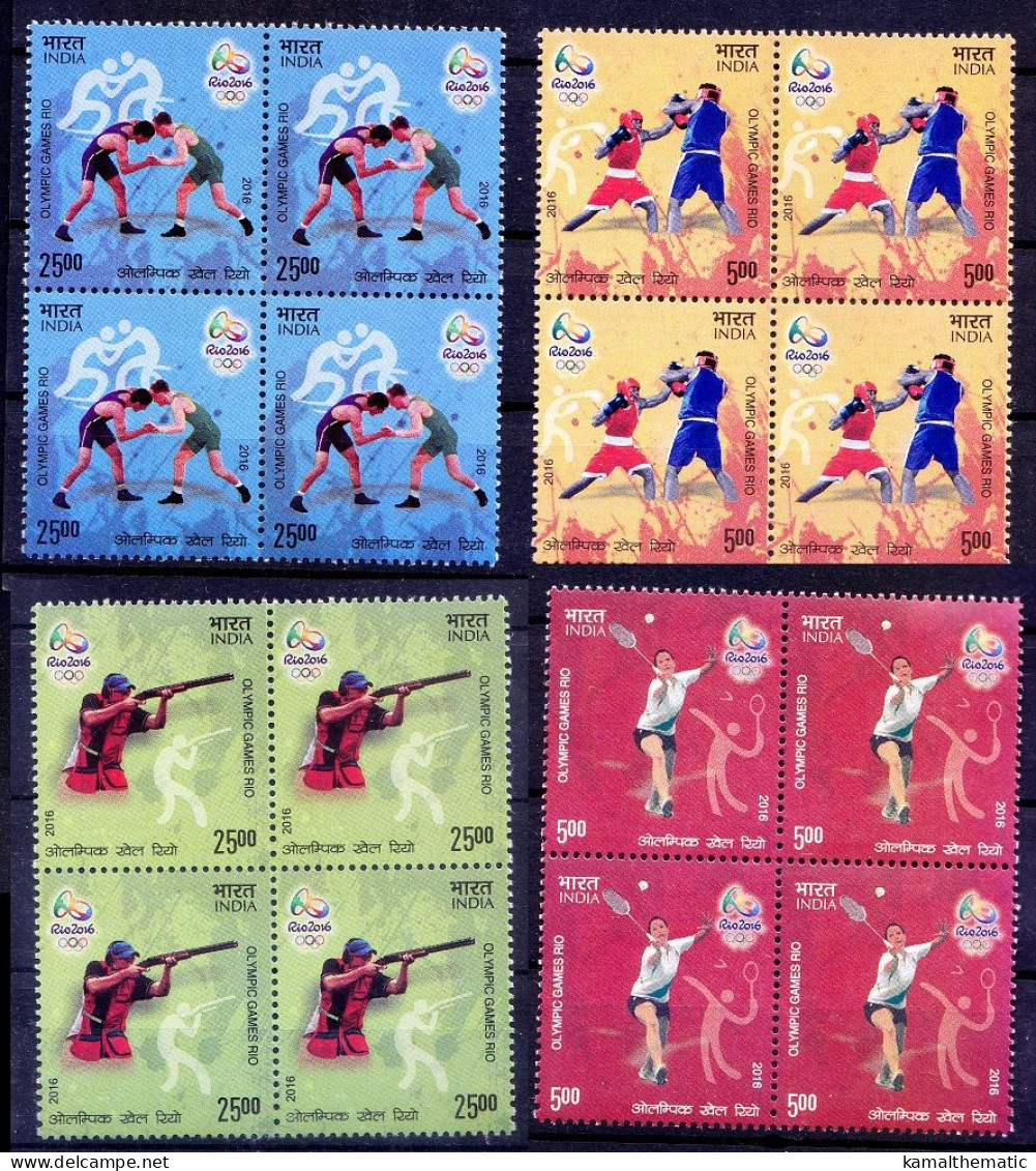 India 2016 MNH 4v In Blk, Olympics Rio 2016, Sports, Boxing Tennis Shooting - Sommer 2016: Rio De Janeiro