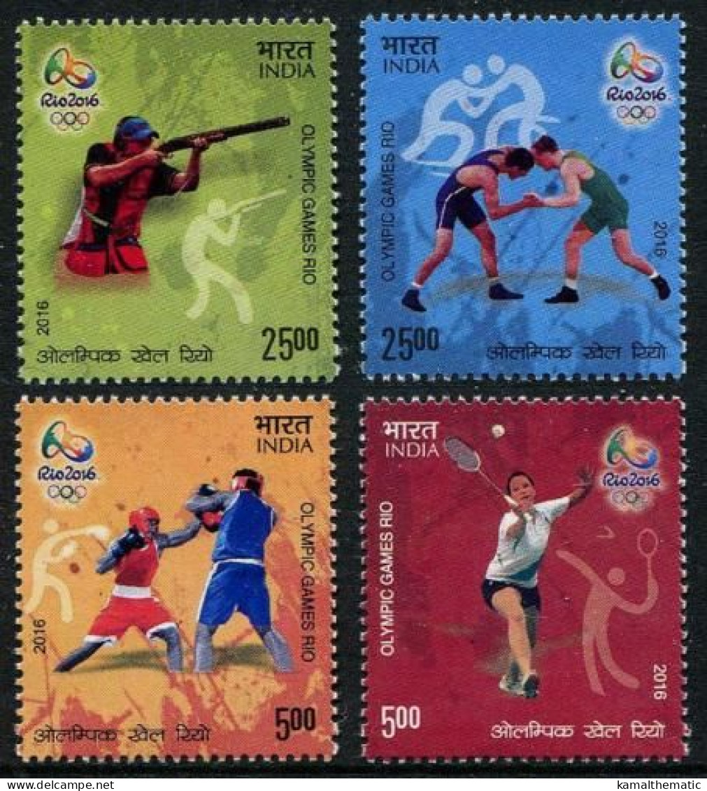 India 2016 MNH 4v, Olympics Rio 2016, Sports, Boxing Tennis Shooting - Estate 2016: Rio De Janeiro