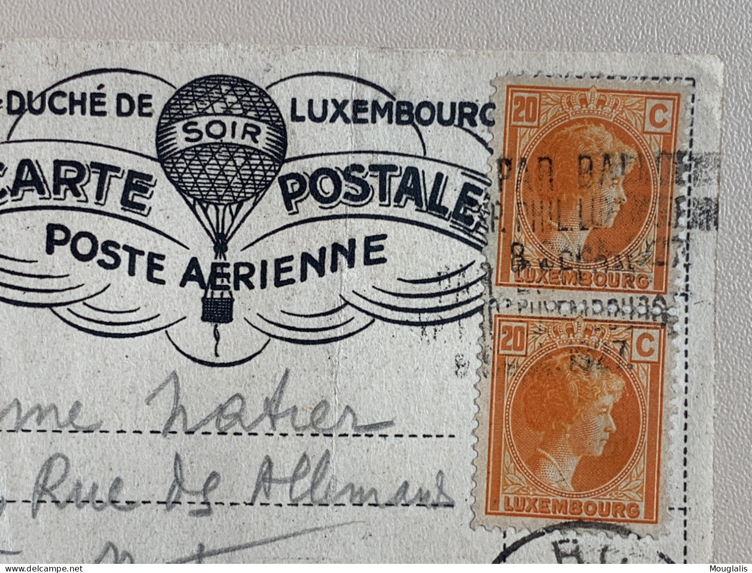 Luxembourg 1927 Belle Carte No 166 X 2 Oblitéré 8 Septembre 1927 Poste Aérienne Par Ballon De Roodt Vers Metz - Commemoration Cards