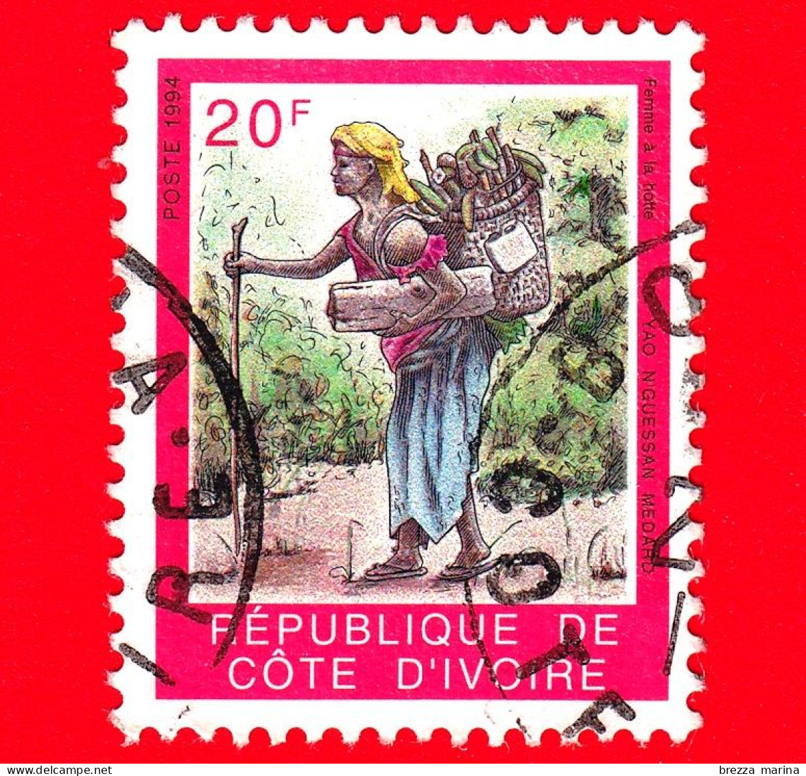 COSTA D'AVORIO - Usato - 1994 - Donna Con Cesta - La Femme à La Hotte - 20 - Côte D'Ivoire (1960-...)