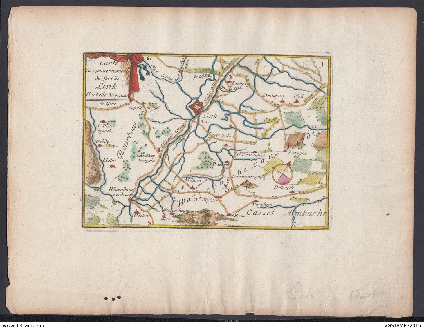 BELGIQUE CARTE COULEUR DU "PLAN DU FORT DE LINK" 1730 (DD) DC-2146 - 1714-1794 (Paises Bajos Austriacos)