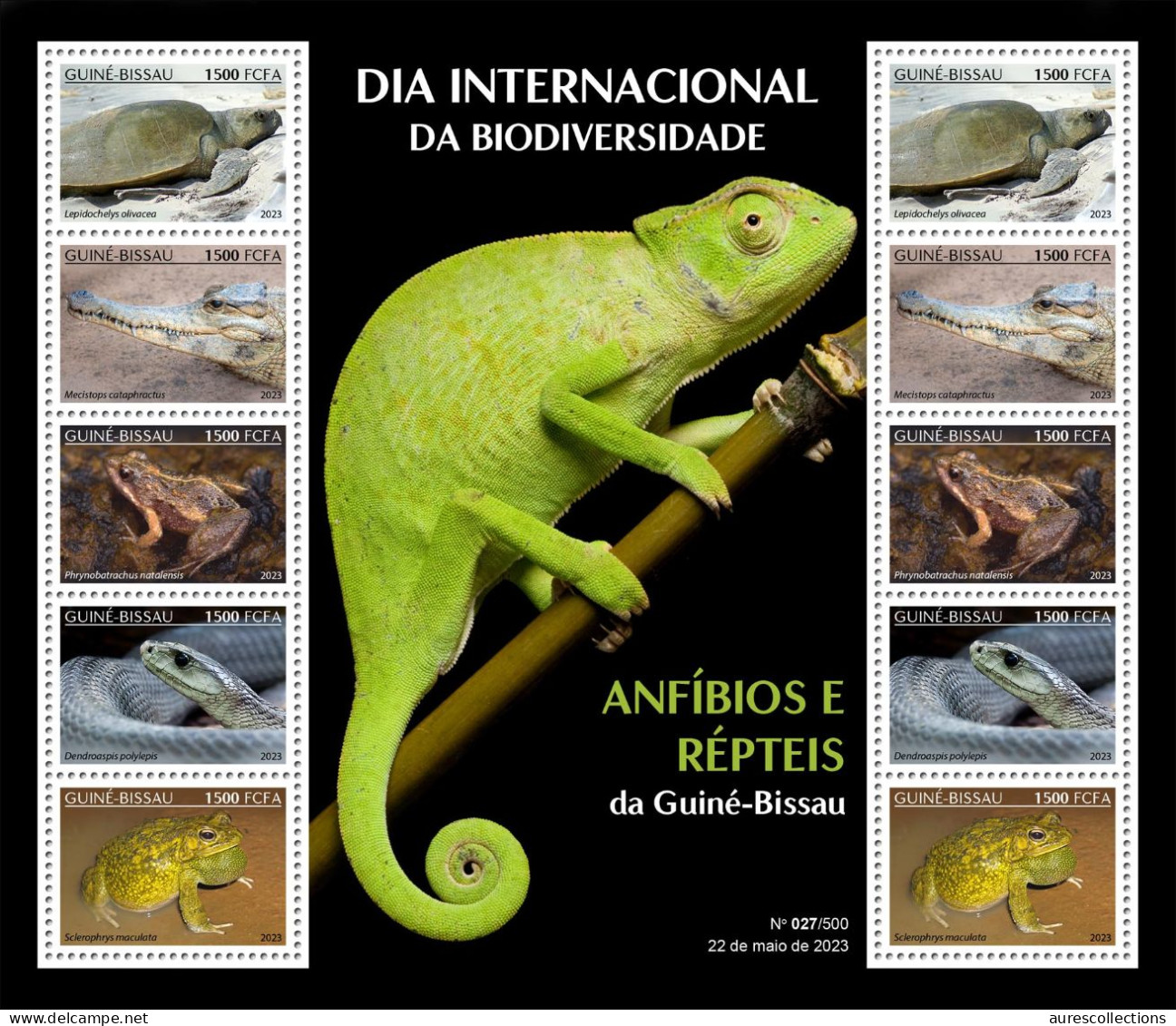 GUINEA BISSAU 2023 - SHEET 10V - REPTILE AMPHIBIAN - FROG FROGS TOAD CROCODILE TURTLE TURTLES SNAKES SNAKE - MNH - Serpents