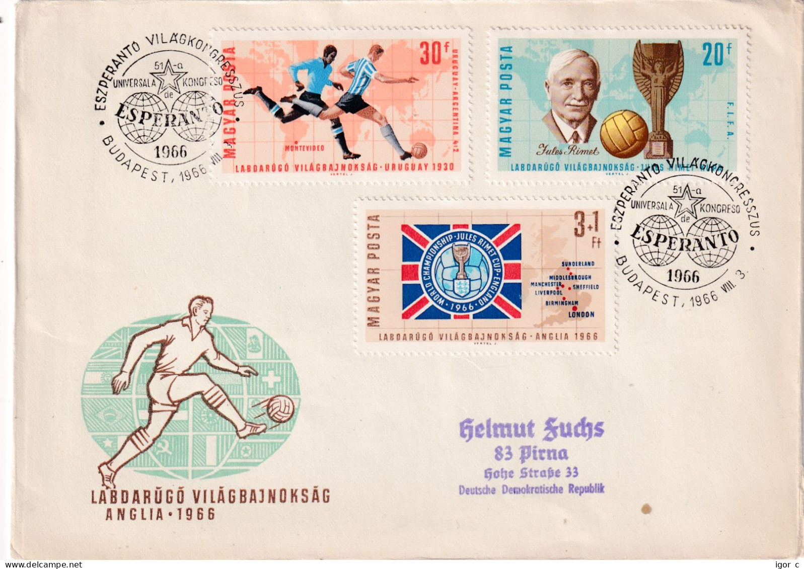 Hungary 1966 Cover; Football Fussball Soccer Calcio: FIFA World Cup England Jules Rimet: 1930 Dd-d IUruguay - Argentina - 1966 – Inglaterra