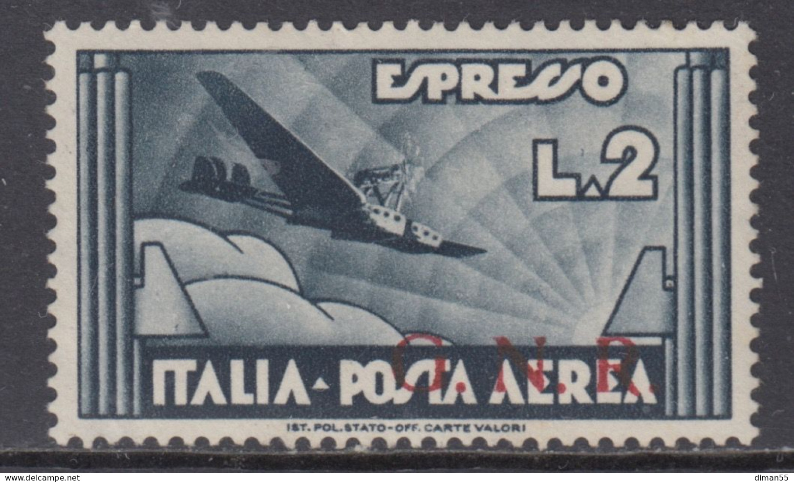 ITALY - R.S.I. -A125/Ib Verona  Cv 7000 Euro Varietà Soprastampa Spostata In Basso A Destra - Firmato BIONDI  Ling - MH* - Airmail