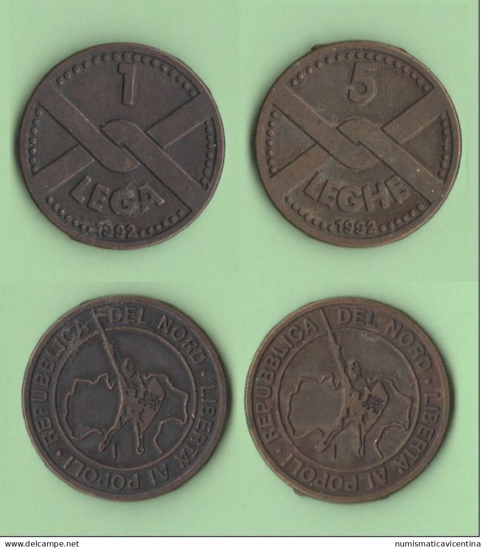 Lega Nord Gettoni Da 1 + 5 Leghe 1992 Bronze Token - Altri & Non Classificati