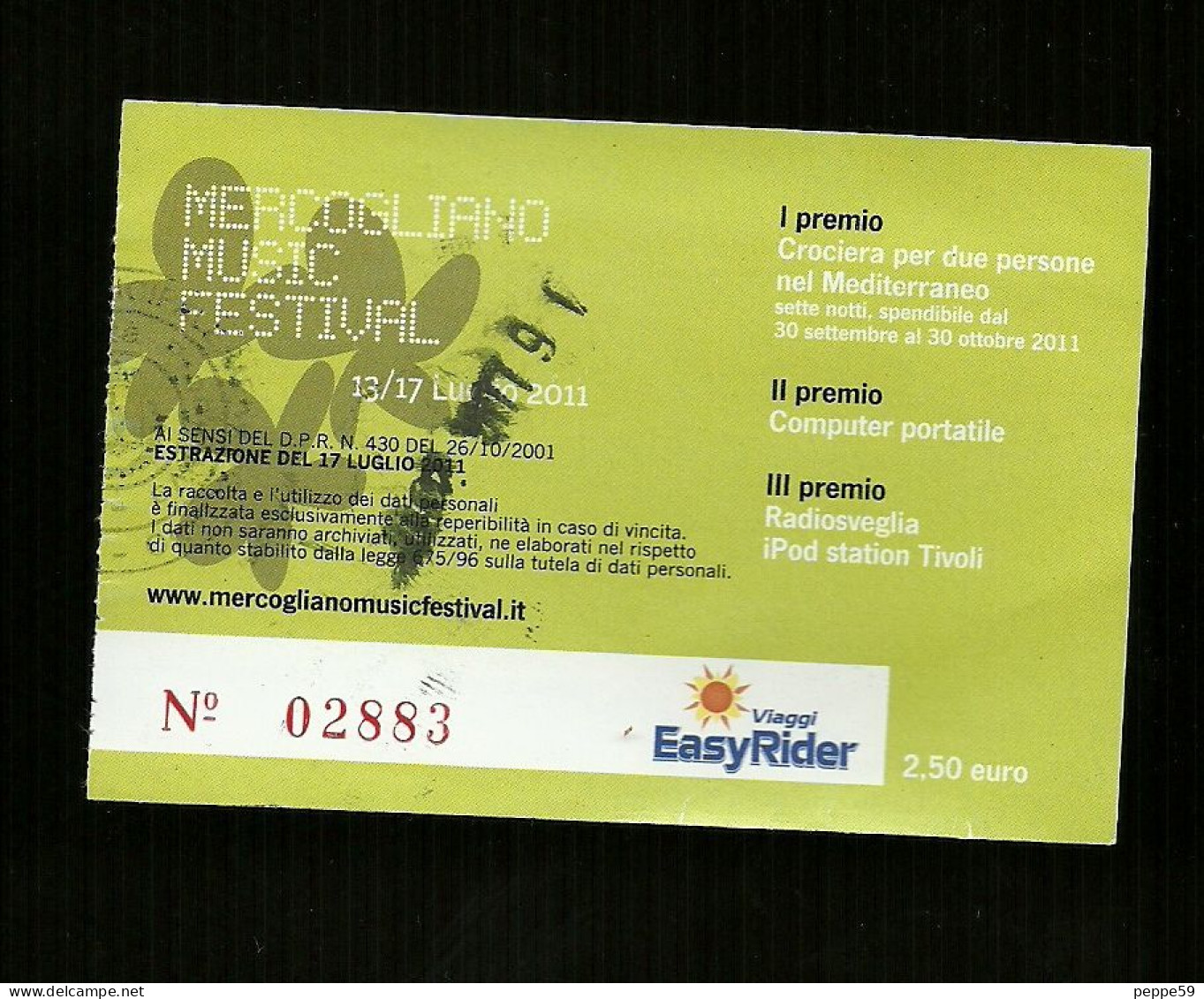 Biglietto Di Ingresso - Mercogliano Musical Festival 2011 ( Avellino ) - Concert Tickets