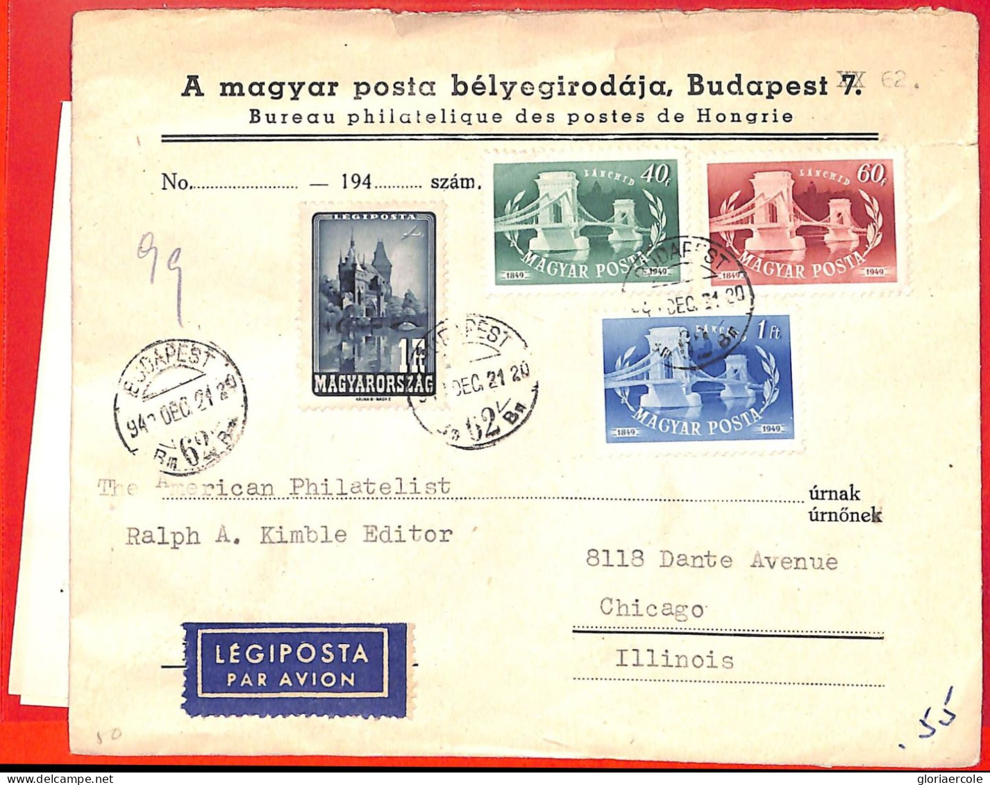 Aa2055 - HUNGARY - Postal History - COVER To USA, With PROOF STAMP 1949 Stalin - Lettres & Documents