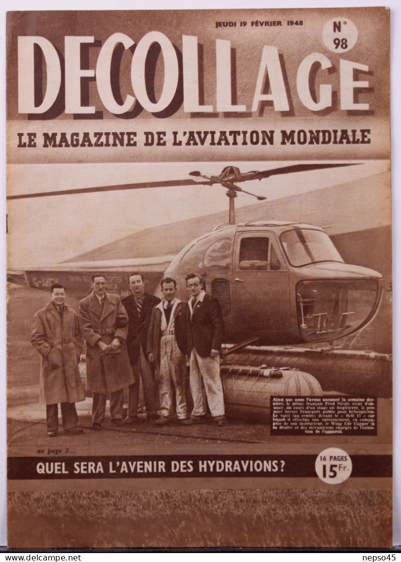 Magazine " Décollage " Aviation Mondiale." Avenir Hydravions.1er Brevet Hélicoptère Transport Public.Fiat G-55 Et G-46 - Aviation