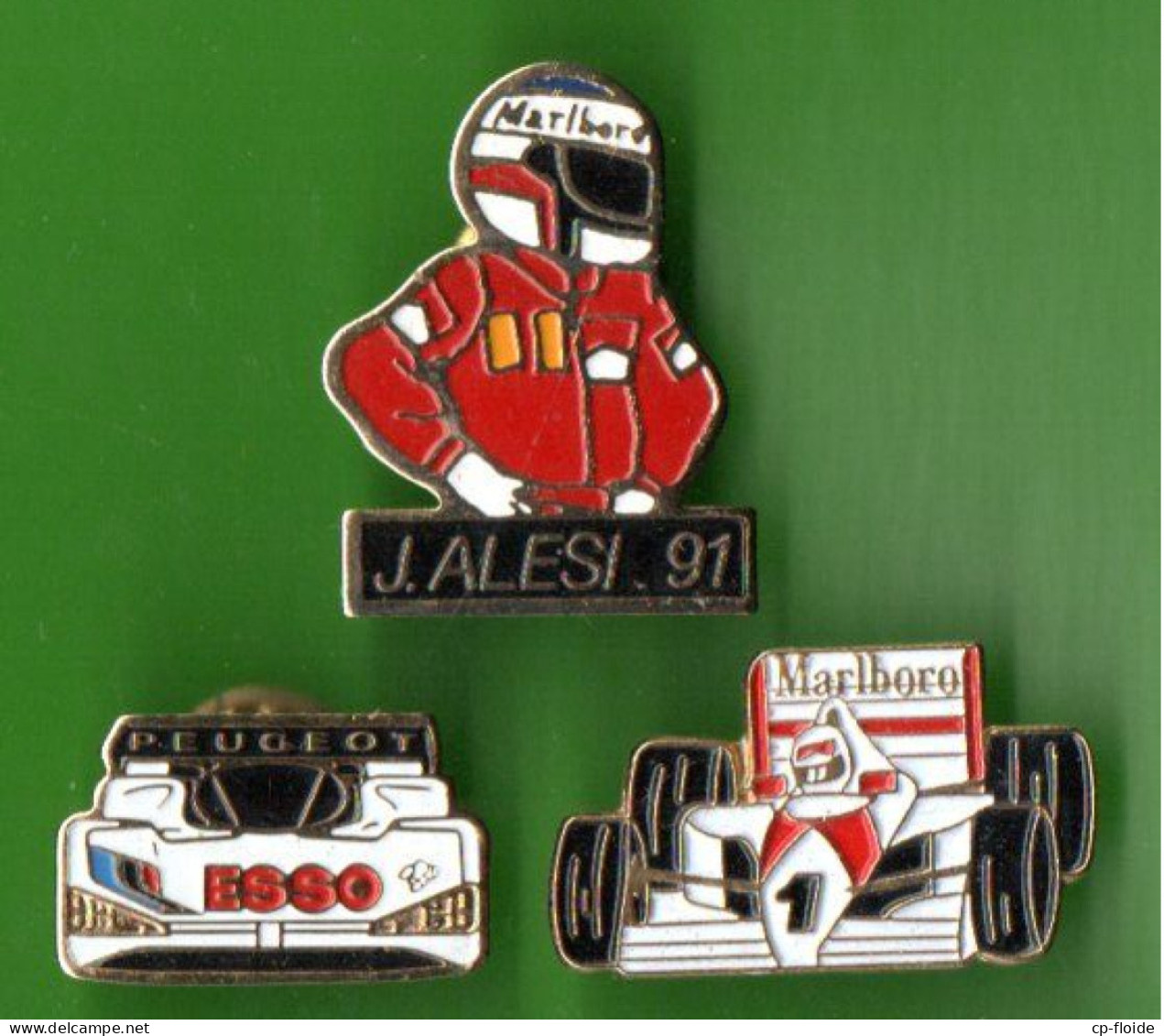 PIN'S . SPORT AUTOMOBILE . " JEAN ALÉSI 1991 . FORMULE 1 MALBORO . PEUGEOT 905 ESSO " . LOT DE 3 PIN'S - Réf. N°106PNS - - Car Racing - F1