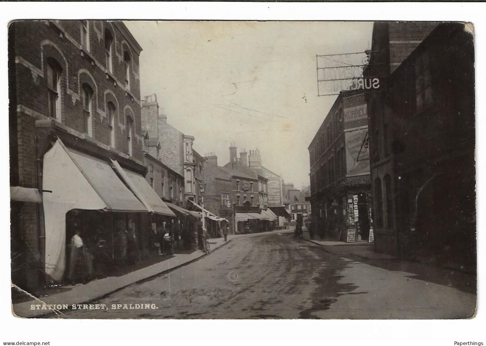 Real Photo Postcard, Lincolnshire, South Holland, Spalding, Station Street, Road, Shops, Footpath, 1920s. - Lincoln