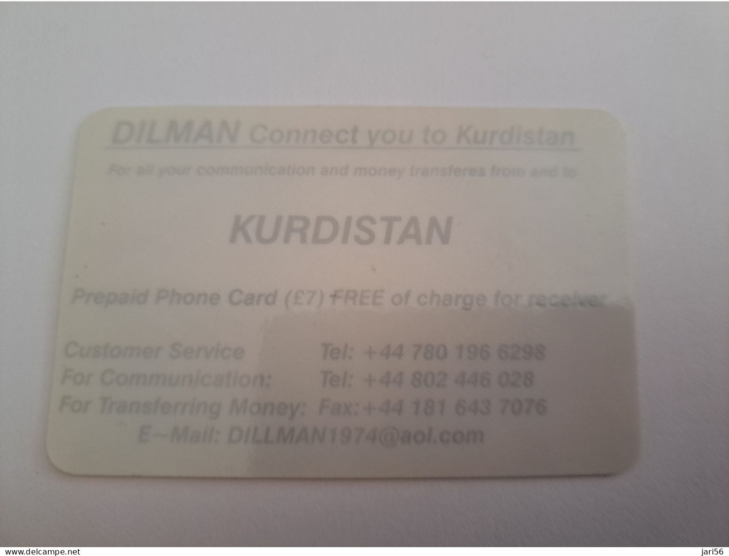 TURKEY/ KURDISTAN / DILMAN CONNECT YOU TO KURDISTAN / LIGHT SILVER/    NICE OLDER  PREPAID  CARD    **14386** - Turchia