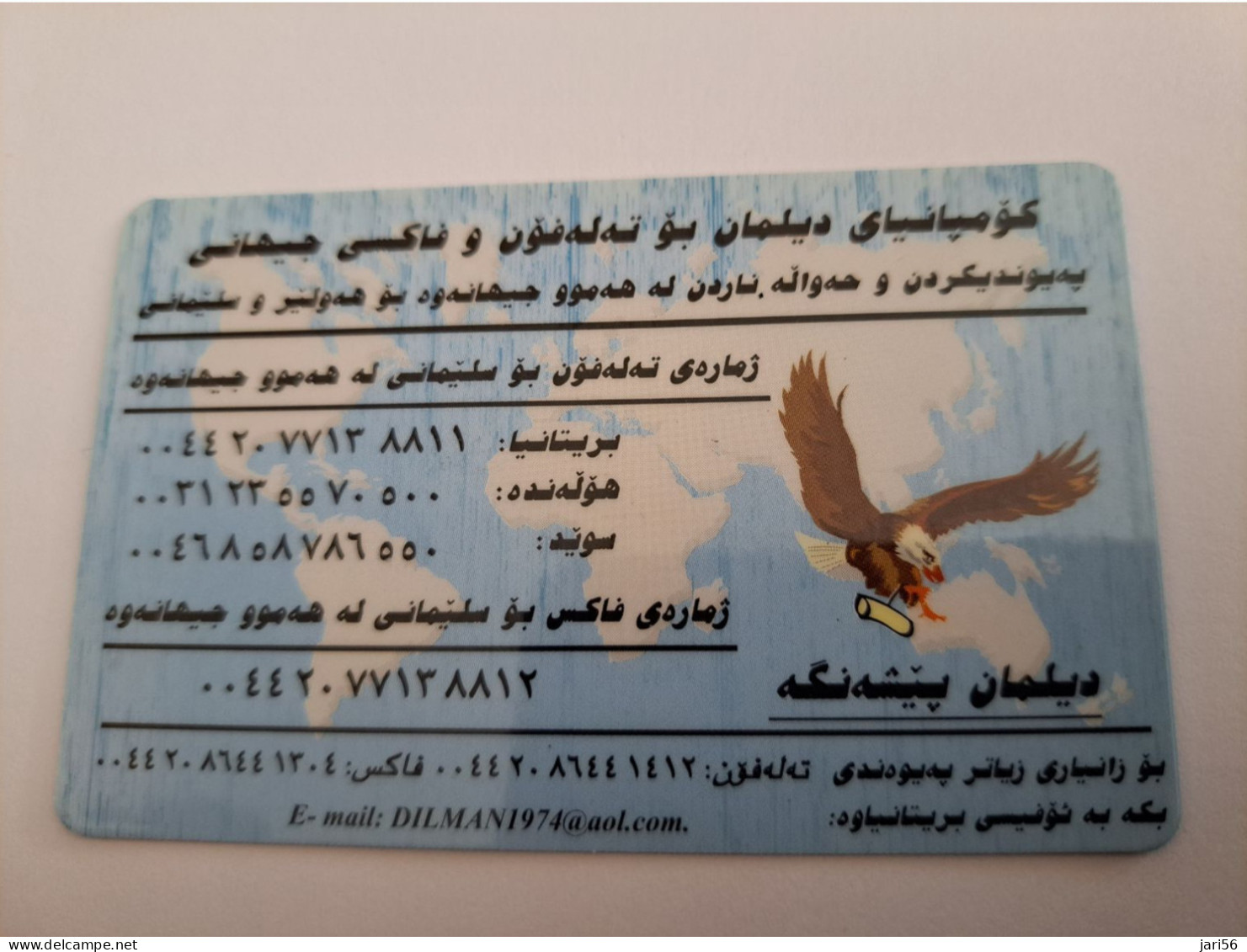 TURKEY/ KURDISTAN  DILMAN IS THE BEST/ EAGLE/ BLUE  /  ARABIC LETTERING/      NICE OLDER  PREPAID  CARD    **14390** - Türkei