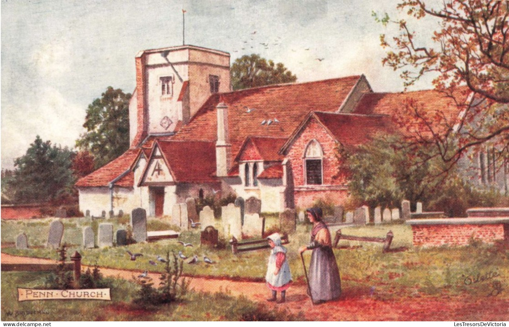 RELIGION - Eglise - Penn Church - Cimetière - Tableau - Colorisé - Carte Postale Ancienne - Kirchen Und Klöster